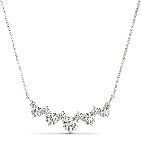 Silver Round Diamond Graduated V-Prong Necklace