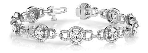 White gold Round Diamond Halo Link Bracelet with Prong Setting