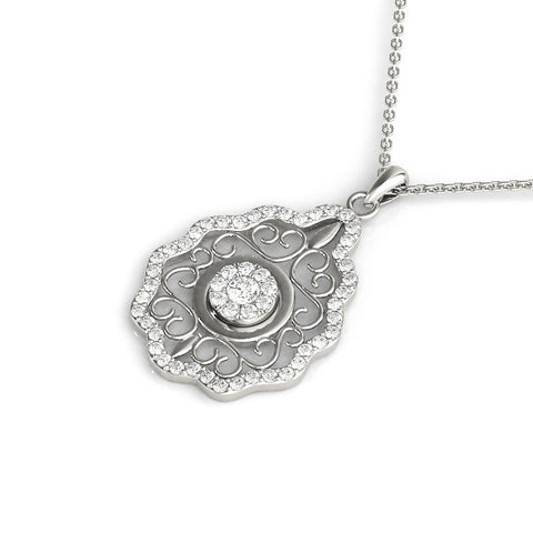 Silver Round Diamond Halo Pendant with Filigree Design