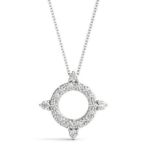Silver Round Diamond Halo Pendant with Four-Prong Setting
