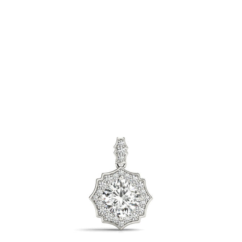 Silver Round Diamond Halo Pendant with Milgrain Prong Setting