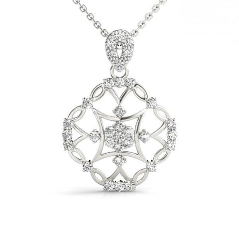 Silver Round Diamond Halo Pendant with Pavé Setting
