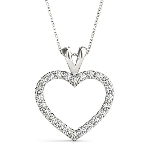 Silver Round Diamond Heart Pendant with Pavé Setting