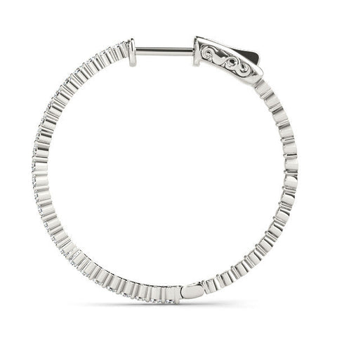 Silver Round Diamond Hoop Earrings with Pave Setting and Shared Prong