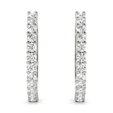 White gold Round Diamond Hoop Earrings with Prong Setting