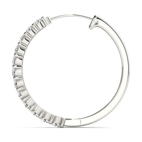 Silver Round Diamond Hoop Earrings with Prong Setting