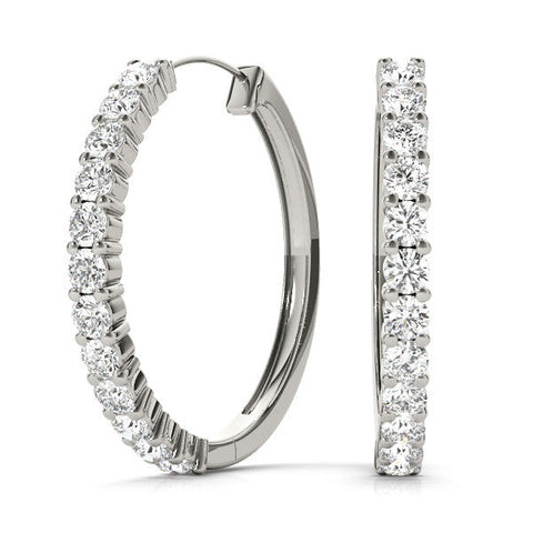 White gold Round Diamond Hoop Earrings with Prong Setting