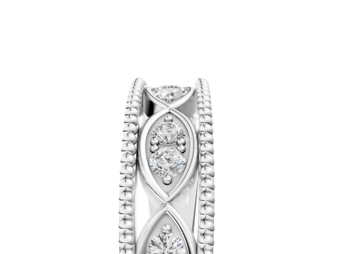 White gold Round Diamond Marquise Milgrain Two-Tone Prong Set Band