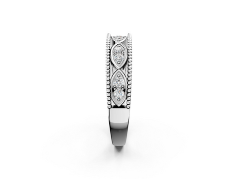 Platinum Round Diamond Marquise Milgrain Two-Tone Prong Set Band