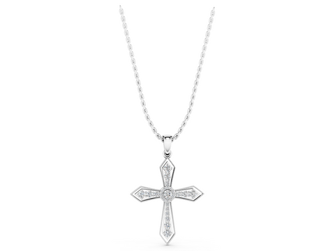White gold Round Diamond Milgrain Cross Pendant with Bezel Setting