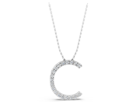White gold Round Diamond Pavé C Pendant Necklace