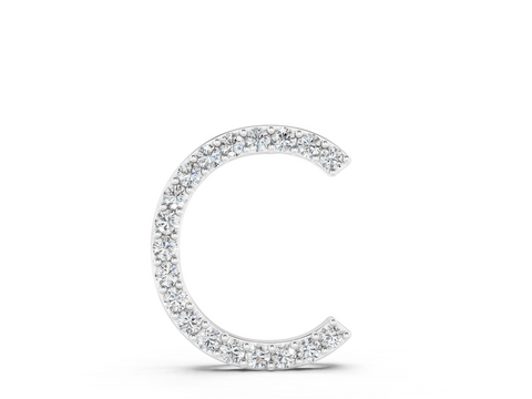 White gold Round Diamond Pavé C Pendant Necklace