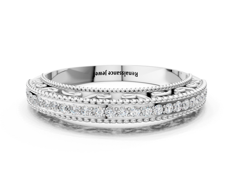 Platinum Round Diamond Pavé Milgrain White Gold Eternity Band