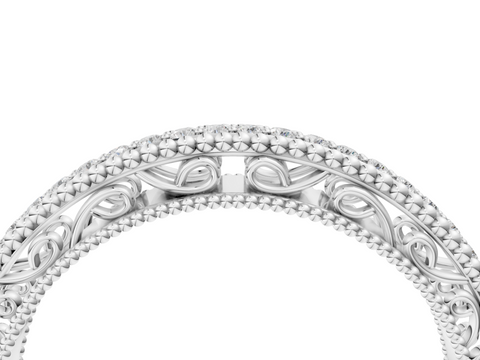 Platinum Round Diamond Pavé Milgrain White Gold Eternity Band
