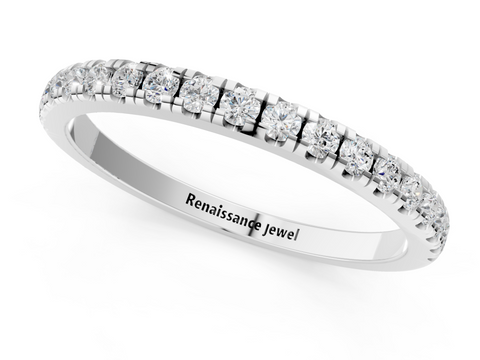 White gold Round Diamond Pavé Set Half Eternity Band with Shared Prong Setting