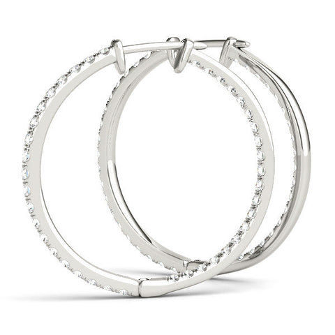 Silver Round Diamond Pave Hoop Earrings with Channel Setting