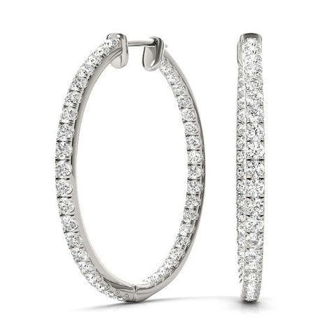 Silver Round Diamond Pave Hoop Earrings with Channel Setting