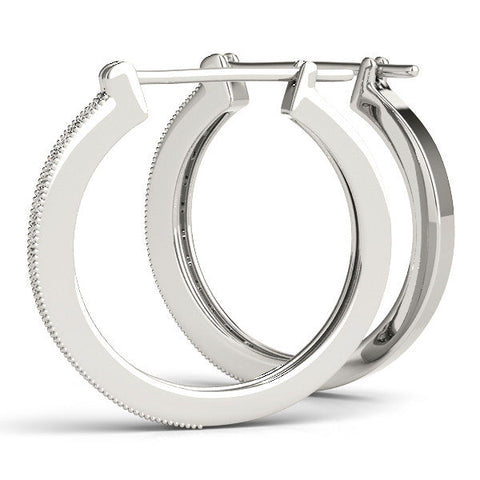 Silver Round Diamond Pave Hoop Earrings with Milgrain Edge