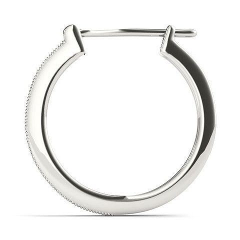 Silver Round Diamond Pave Hoop Earrings with Milgrain Edge