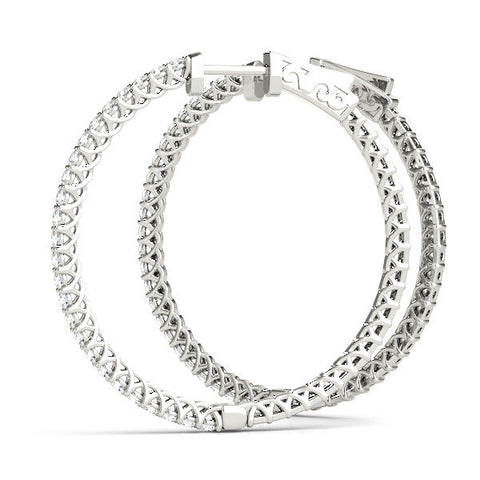 Silver Round Diamond Pave Hoop Earrings with Prong Setting