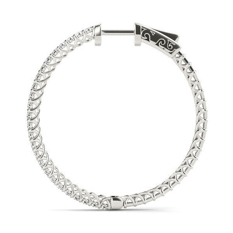 Silver Round Diamond Pave Hoop Earrings with Prong Setting