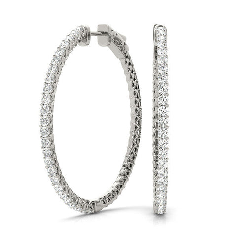 Silver Round Diamond Pave Hoop Earrings with Prong Setting