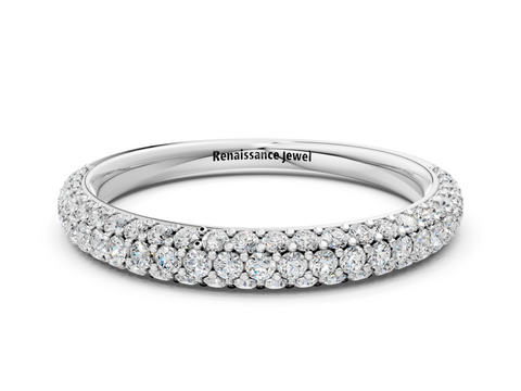 White gold Round Diamond Pave Set Eternity Band with Shared Prong Setting