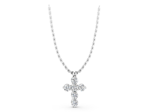 White gold Round Diamond Prong Set Cross Pendant