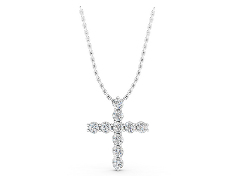White gold Round Diamond Prong-Set Cross Pendant