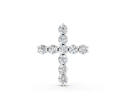 White gold Round Diamond Prong-Set Cross Pendant