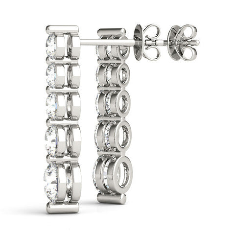Silver Round Diamond Prong Set Drop Earrings