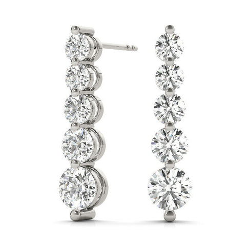 White gold Round Diamond Prong Set Drop Earrings