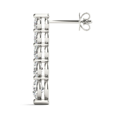 White gold Round Diamond Prong Set Drop Earrings