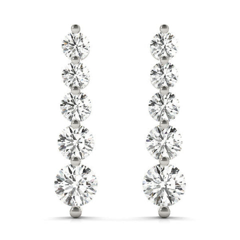 Silver Round Diamond Prong Set Drop Earrings