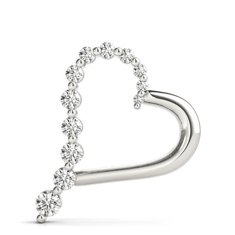 Silver Round Diamond Prong-Set Heart Pendant