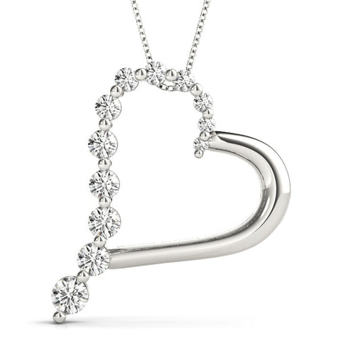 Silver Round Diamond Prong-Set Heart Pendant