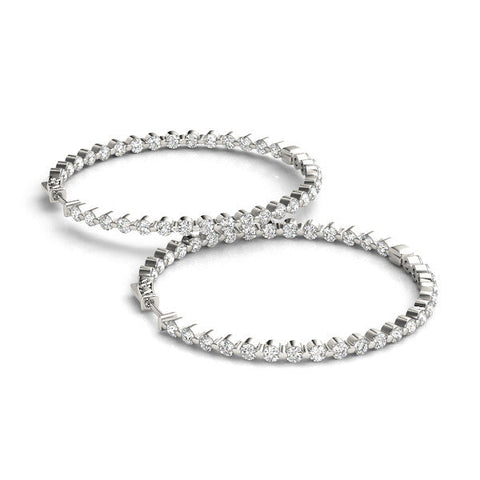 White gold Round Diamond Prong Set Hoop Earrings