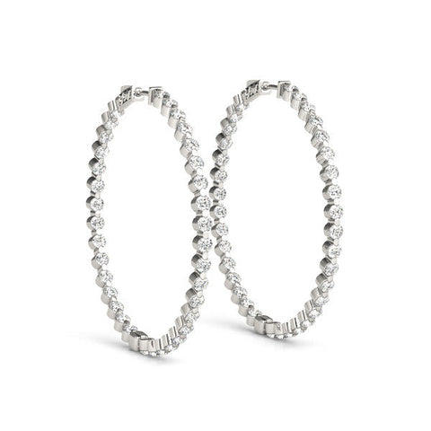 Silver Round Diamond Prong Set Hoop Earrings