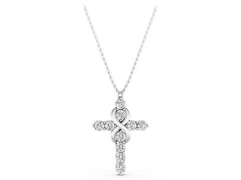 White gold Round Diamond Prong Set Infinity Cross Pendant