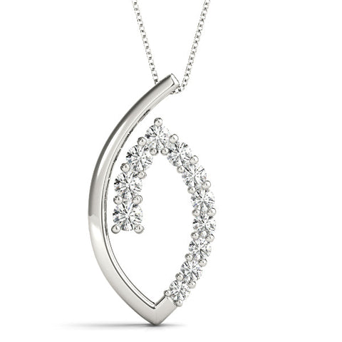 Silver Round Diamond Prong Set Marquise Pendant