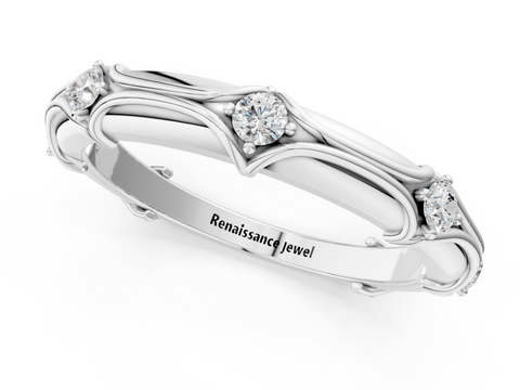 White gold Round Diamond Prong-Set Milgrain Eternity Band