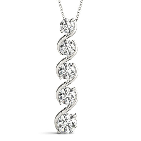 Silver Round Diamond Prong-Set Swirl Pendant