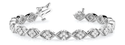 White gold Round Diamond Prong Set Tennis Bracelet with X-Link Band