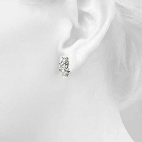 Silver Round Diamond Prong Set Three-Stone Silver Earrings