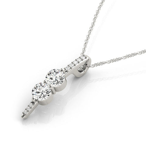 Silver Round Diamond Prong Set Vertical Pendant