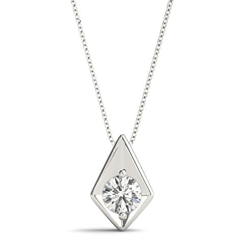 Silver Round Diamond Rhombus Bezel Pendant