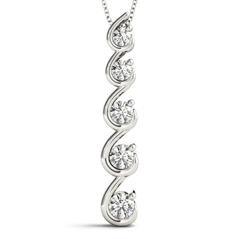 Silver Round Diamond S-Curve Prong Pendant