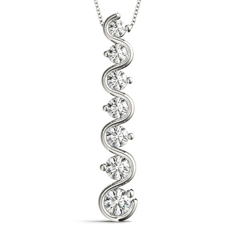 Silver Round Diamond S-Curve Prong Set Pendant