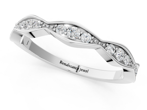 White gold Round Diamond Scalloped Pavé Eternity Band