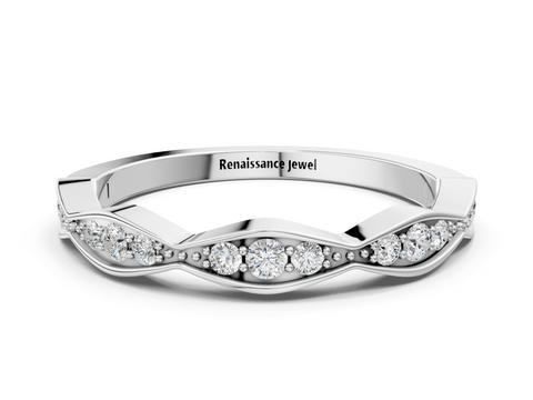 Platinum Round Diamond Scalloped Pavé Eternity Band